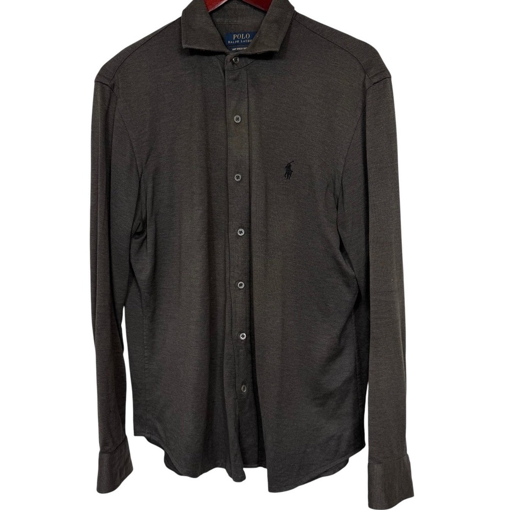 Polo Ralph Lauren Knit Dress Shirt Mens Large Gray Long Sleeve Pony Logo *Flaw